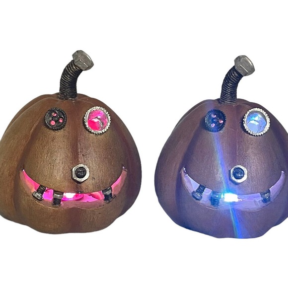 Halloween NEW Nuts & Bolts LED Set Of 2 Light Up Jack ‘o Lantern Holiday Decor - Picture 8 of 10